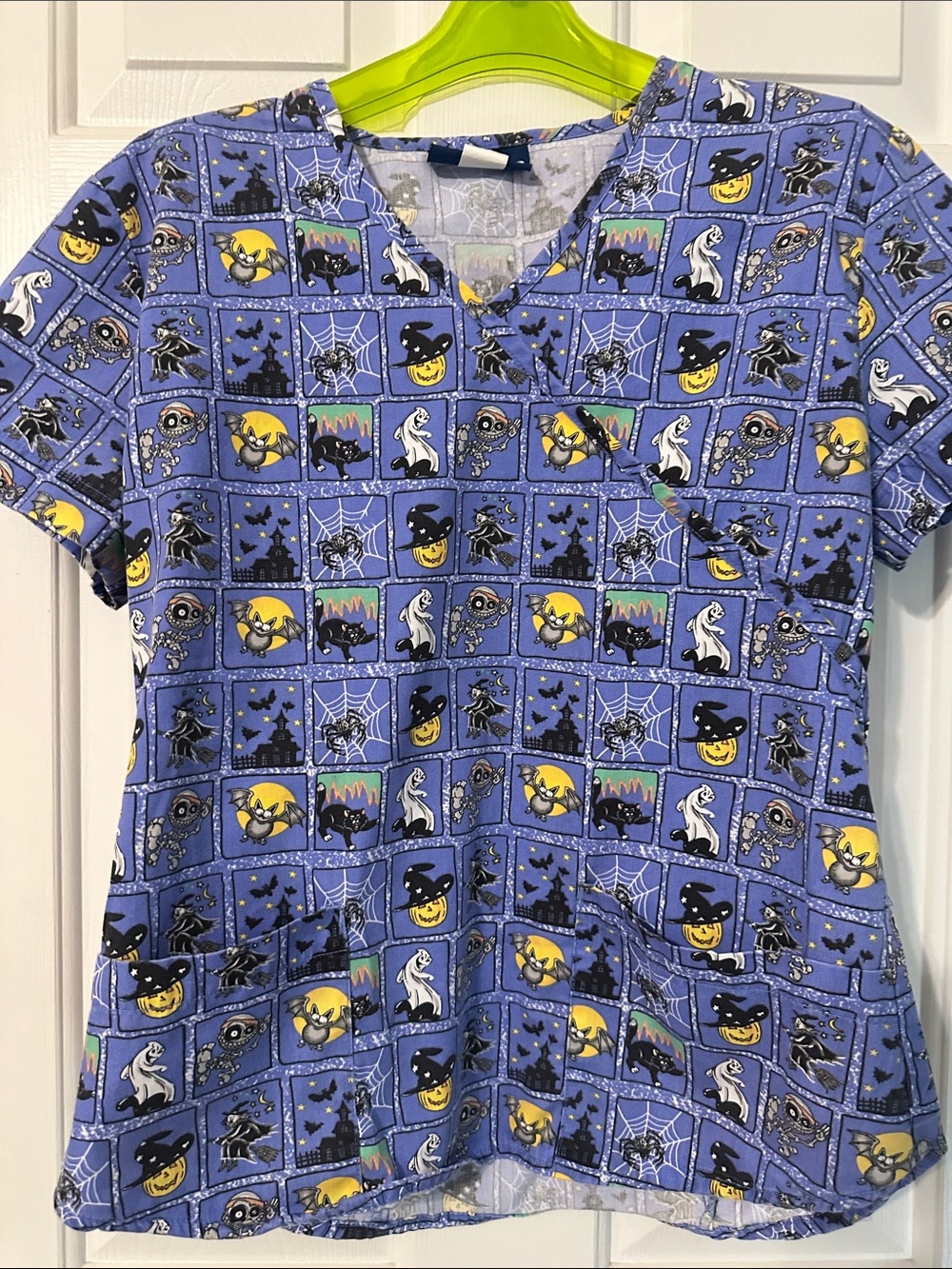 Women Other Purple Halloween Print Scrub Top - Unbranded